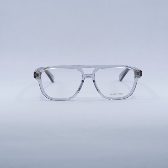 Bottega Veneta BV1294O 004 Eyeglasses Transparent Light Grey 56mm Square Frame - Picture 2 of 10